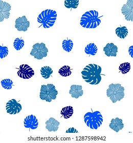 Light BLUE vector seamless abstract background with flowers, leaves. Creative illustration in blurred style with leaves, flowers. Template for business cards, websites.