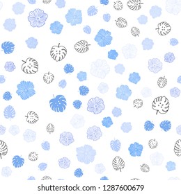 Light BLUE vector seamless abstract design with leaves, flowers. Leaves, flowers in natural style on white background. Design for wallpaper, fabric makers.