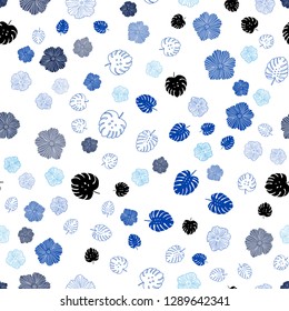 Light BLUE vector seamless abstract backdrop with leaves, flowers. Illustration with doodles on abstract template. Design for textile, fabric, wallpapers.