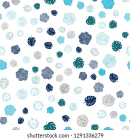 Light BLUE vector seamless abstract design with leaves, flowers. Colorful illustration in doodle style with leaves, flowers. Design for wallpaper, fabric makers.