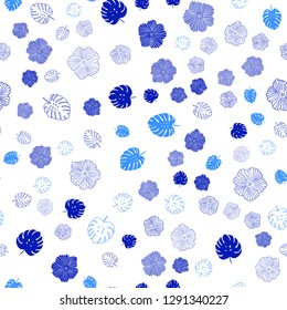 Light BLUE vector seamless abstract backdrop with leaves, flowers. Glitter abstract illustration with leaves and flowers. Pattern for trendy fabric, wallpapers.