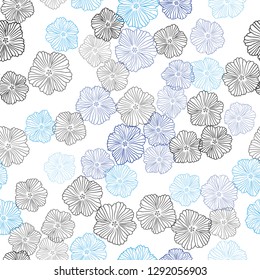 Light BLUE vector seamless abstract design with flowers. Decorative design of flowers on white background. Template for business cards, websites.