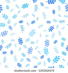 Light BLUE vector seamless abstract backdrop with leaves, branches. An elegant bright illustration with leaves and branches. Template for business cards, websites.