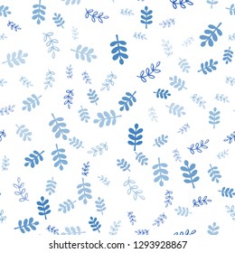 Light BLUE vector seamless abstract backdrop with leaves, branches. Abstract illustration with leaves, branches in doodles style. Texture for window blinds, curtains.