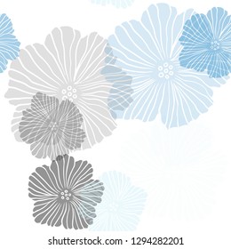 Light BLUE vector seamless abstract background with flowers. Doodle illustration of flowers in Origami style. Texture for window blinds, curtains.