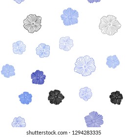 Light BLUE vector seamless abstract backdrop with flowers. Sketchy doodle flowers on white background. Template for business cards, websites.