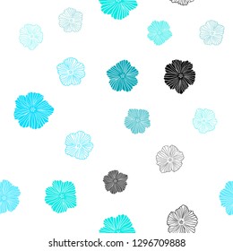 Light BLUE vector seamless abstract design with flowers. Sketchy doodle flowers on white background. Pattern for trendy fabric, wallpapers.