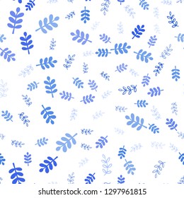 Light BLUE vector seamless abstract background with leaves, branches. Decorative design in Indian style on white background. Texture for window blinds, curtains.