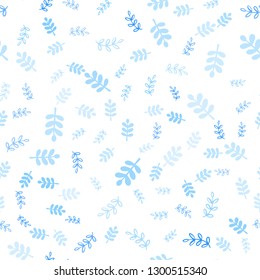 Light BLUE vector seamless abstract backdrop with leaves, branches. Doodle illustration of leaves and branches in Origami style. Texture for window blinds, curtains.