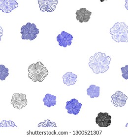 Light BLUE vector seamless abstract design with flowers. Sketchy doodle flowers on white background. Design for textile, fabric, wallpapers.