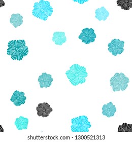 Light BLUE vector seamless abstract backdrop with flowers. Doodle illustration of flowers in Origami style. Texture for window blinds, curtains.