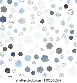Light BLUE vector seamless abstract backdrop with leaves, flowers. Leaves, flowers in natural style on white background. Design for textile, fabric, wallpapers.
