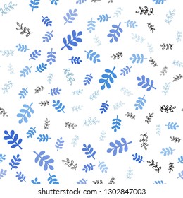 Light BLUE vector seamless abstract design with leaves, branches. Leaves, branches in natural style on white background. Texture for window blinds, curtains.