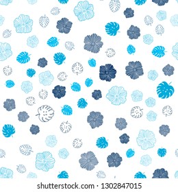Light BLUE vector seamless abstract backdrop with leaves, flowers. Modern abstract illustration with leaves and flowers. Template for business cards, websites.