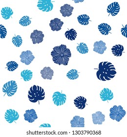 Light BLUE vector seamless abstract background with flowers, leaves. Shining colored illustration with leaves and flowers. Design for wallpaper, fabric makers.