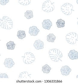 Light BLUE vector seamless abstract backdrop with flowers, leaves. Decorative design in Indian style on white background. Template for business cards, websites.