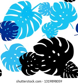 Light BLUE vector seamless abstract design with leaves. New colorful illustration in doodle style with leaves. Texture for window blinds, curtains.