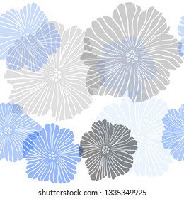 Light BLUE vector seamless abstract pattern with flowers. Colorful illustration with flowers in doodle style. Design for textile, fabric, wallpapers.