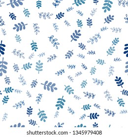 Light BLUE vector seamless abstract background with leaves, branches. Leaves, branches in natural style on white background. Design for wallpaper, fabric makers.