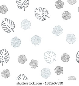 Light BLUE vector seamless abstract design with flowers, leaves. Colorful abstract illustration with leaves in doodle style. Pattern for trendy fabric, wallpapers.