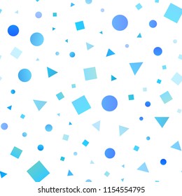 Light BLUE vector seamless backdrop with lines, circles, rhombus. Illustration with colorful circles, triangles, rectangles. Pattern for design of fabric, wallpapers.