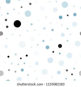 Light BLUE vector seamless backdrop with dots. Illustration with set of shining colorful abstract circles. Pattern for design of fabric, wallpapers.