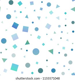 Light BLUE vector seamless backdrop with lines, circles, rhombus. Circles, lines, rhombus with colorful gradient. Pattern for design of window blinds, curtains.