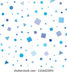Light BLUE vector seamless backdrop with lines, circles, rhombus. Illustration with set of colorful circles, triangles, squares. Pattern for design of fabric, wallpapers.