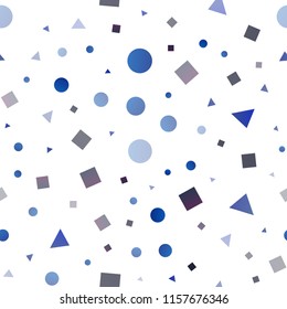 Light BLUE vector seamless backdrop with lines, circles, rhombus. Illustration with set of colorful circles, triangles, squares. Pattern for design of fabric, wallpapers.