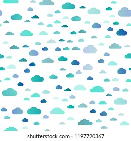 Light BLUE vector seamless backdrop with cumulus. Modern illustration with colorful gradient clouds. Design for textile, fabric, wallpapers.