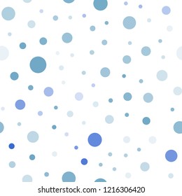 Light BLUE vector seamless backdrop with dots. Illustration with set of shining colorful abstract circles. Pattern for design of window blinds, curtains.