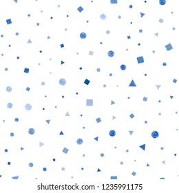 Light BLUE vector seamless backdrop with lines, circles, rhombus. Illustration with colorful circles, triangles, rectangles. Design for textile, fabric, wallpapers.