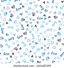 Light BLUE vector seamless backdrop with phrase LOVE YOU, hearts. Illustration with words of love, hearts in abstract style. Design for wallpaper, fabric makers.