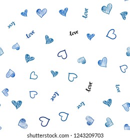 Light BLUE vector seamless backdrop with phrase LOVE YOU, hearts. Illustration with phrase LOVE YOU, hearts for valentine's day. Design for textile, fabric, wallpapers.