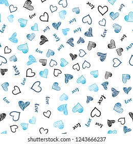 Light BLUE vector seamless backdrop with phrase LOVE YOU, hearts. Illustration with words of love, hearts in abstract style. Design for textile, fabric, wallpapers.