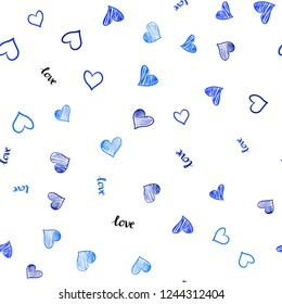 Light BLUE vector seamless backdrop with phrase LOVE YOU, hearts. Illustration with phrase LOVE YOU, hearts for valentine's day. Template for business cards, websites.