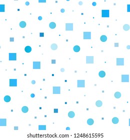 Light BLUE vector seamless backdrop with dots, spots, cubes. Colorful gradient with circles, rectangles on abstract backdrop. Design for textile, fabric, wallpapers.