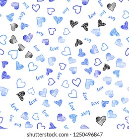 Light BLUE vector seamless backdrop with phrase LOVE YOU, hearts. Colorful illustration with quote LOVE YOU, hearts. Pattern for design of fabric, wallpapers.