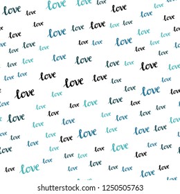 Light BLUE vector seamless backdrop with phrase LOVE YOU. Decorative design in doodle style with text LOVE YOU. Texture for window blinds, curtains.