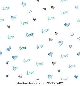 Light BLUE vector seamless backdrop with phrase LOVE YOU, hearts. Illustration with phrase LOVE YOU, hearts for valentine's day. Template for business cards, websites.
