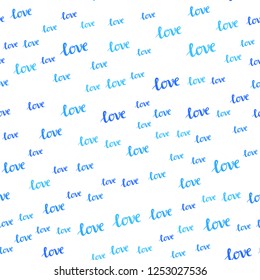 Light BLUE vector seamless backdrop with phrase LOVE YOU. Illustration with colorful phrase LOVE YOU in romantic style. Design for wallpaper, fabric makers.