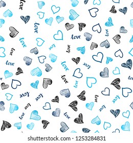 Light BLUE vector seamless backdrop with phrase LOVE YOU, hearts. Colorful illustration with quote LOVE YOU, hearts. Design for wallpaper, fabric makers.