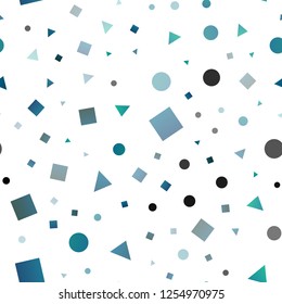 Light BLUE vector seamless backdrop with lines, circles, rhombus. Decorative design in abstract style with lines, dots, cubes. Pattern for design of fabric, wallpapers.