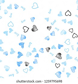 Light BLUE vector seamless backdrop with phrase LOVE YOU, hearts. Illustration with words of love, hearts in abstract style. Pattern for design of fabric, wallpapers.