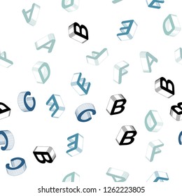 Light BLUE vector seamless backdrop with 3D english symbols. Colorful 3D alphabet signs with gradient on white background. Design for textile, fabric, wallpapers.