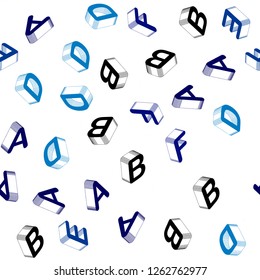 Light BLUE vector seamless backdrop with 3D english symbols. Modern geometrical illustration with 3D ABC english symbols. Design for wallpaper, fabric makers.