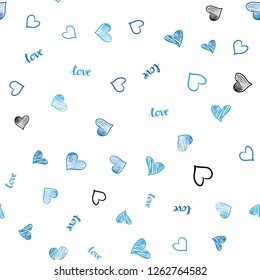 Light BLUE vector seamless backdrop with phrase LOVE YOU, hearts. Illustration with phrase LOVE YOU, hearts for valentine's day. Design for wallpaper, fabric makers.