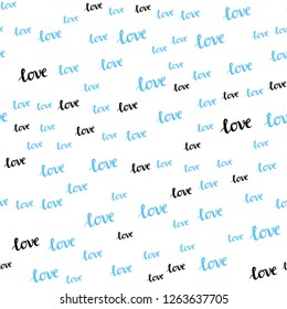 Light BLUE vector seamless backdrop with phrase LOVE YOU. Illustration with phrase LOVE YOU for valentine's day. Texture for window blinds, curtains.
