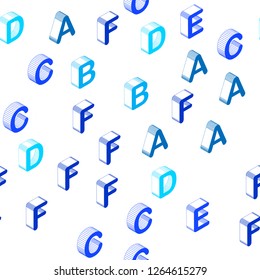 Light BLUE vector seamless backdrop with 3D english symbols. Shining colorful 3D illustration with isolated letters. Texture for window blinds, curtains.