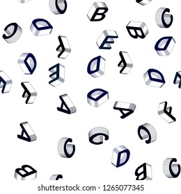 Light BLUE vector seamless backdrop with 3D english symbols. Colorful 3D alphabet signs with gradient on white background. Design for wallpaper, fabric makers.
